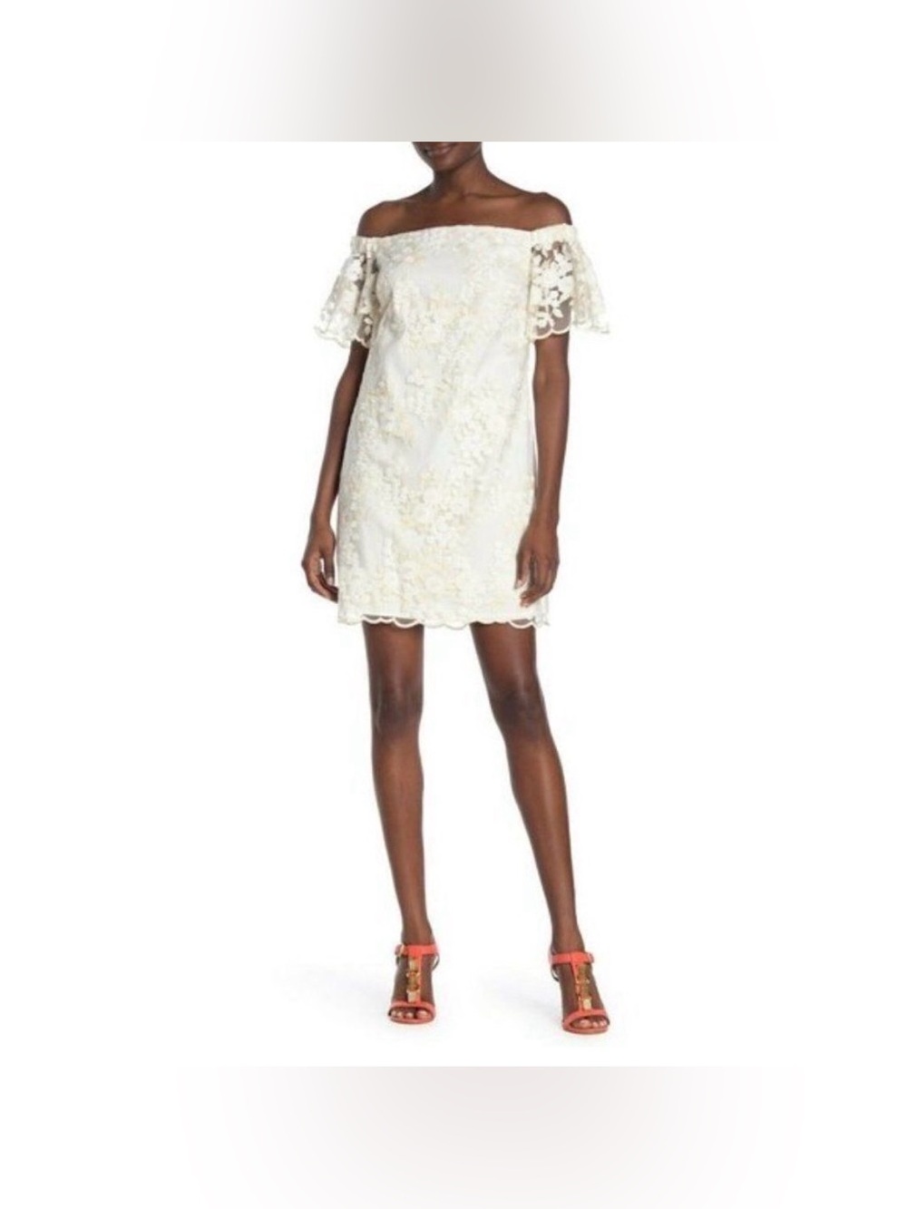 NWT Trina Turk Meringue Lace Off the Shoulder Mini Dress in Ivory, size M